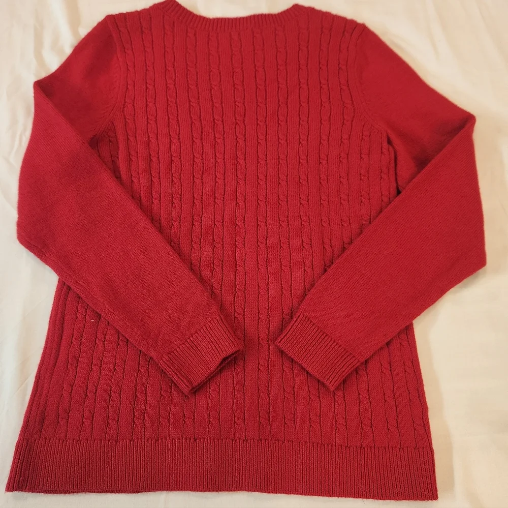 Talbots Women's Vibrant Red Cable Knit Sweater Size L Petite Classic Preppy Chic